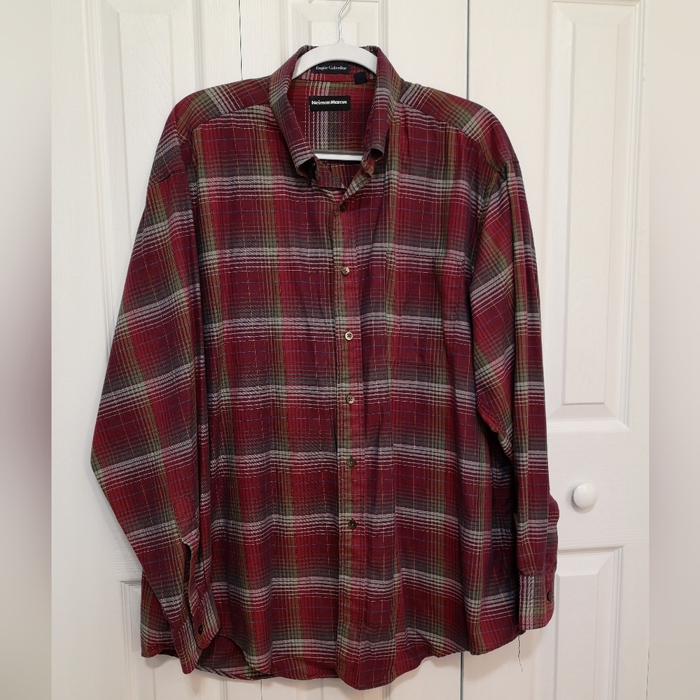 Neiman Marcus Empire Gaberdine Men’s XL Plaid Button-Down Shirt